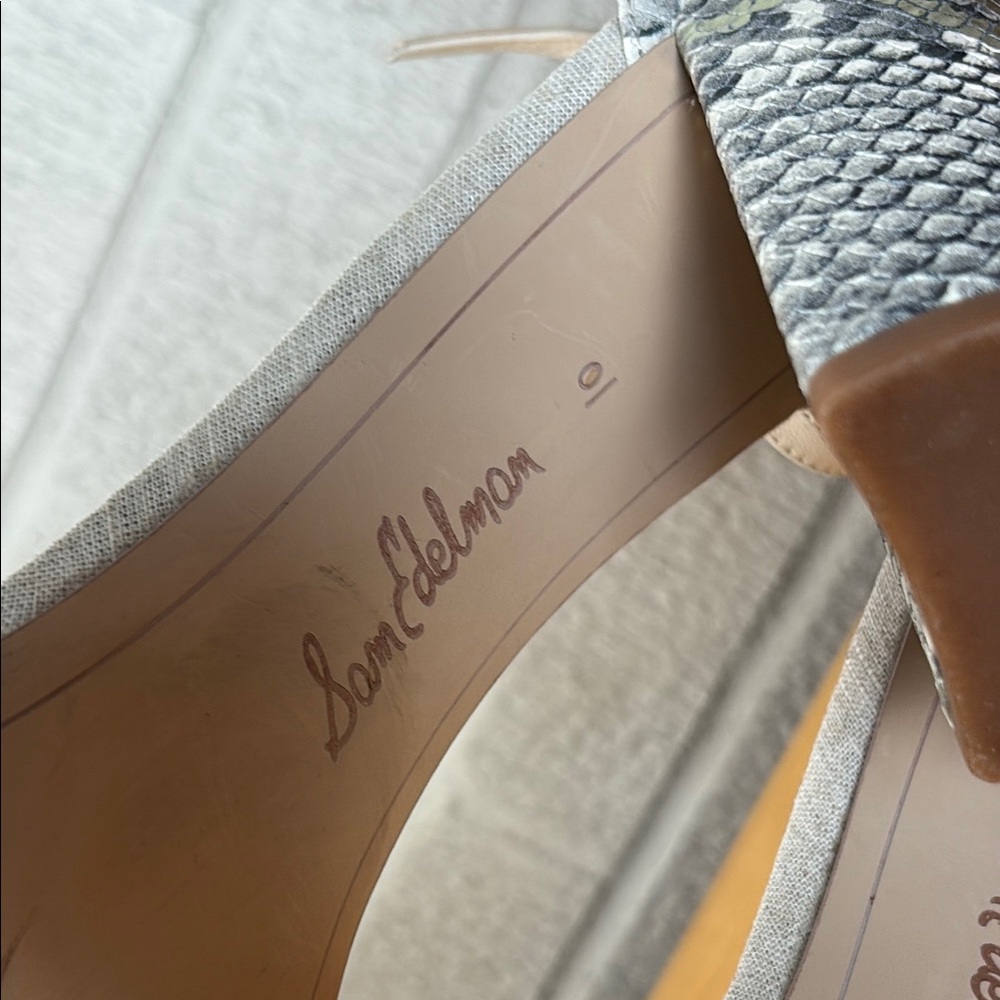 Sam Edelman YARO Snake Skin Cream Gray Chunky Heel Ankle Strap Sandal Women 10 - Picture 11 of 11